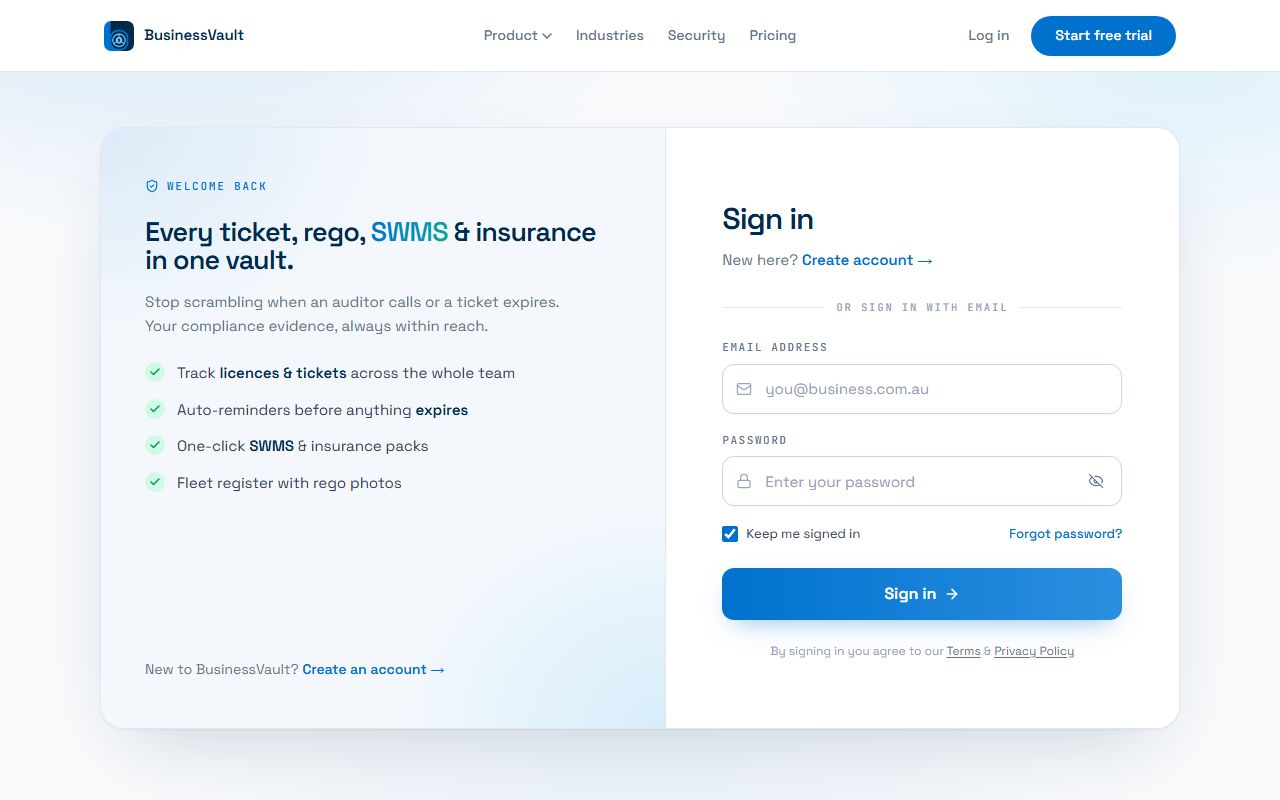 The sign-in page