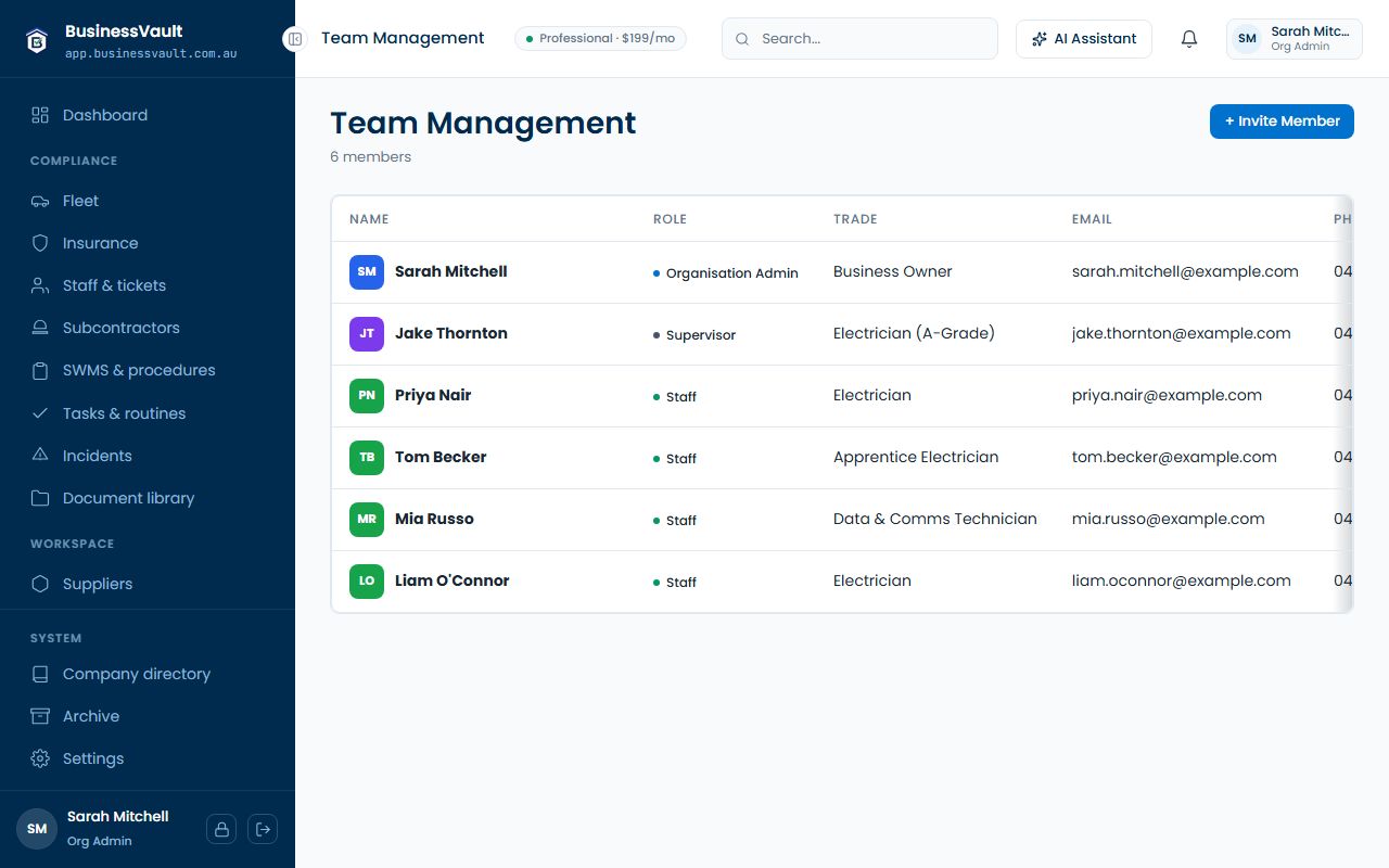 Settings → Team